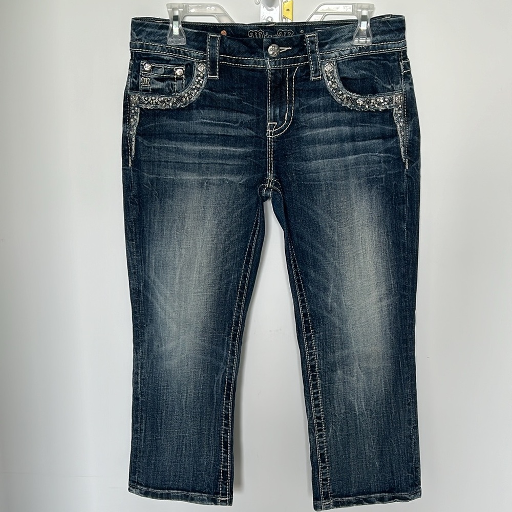 MISS ME Women’s Mid Rise Easy Crop Embellished Jeans, size 27